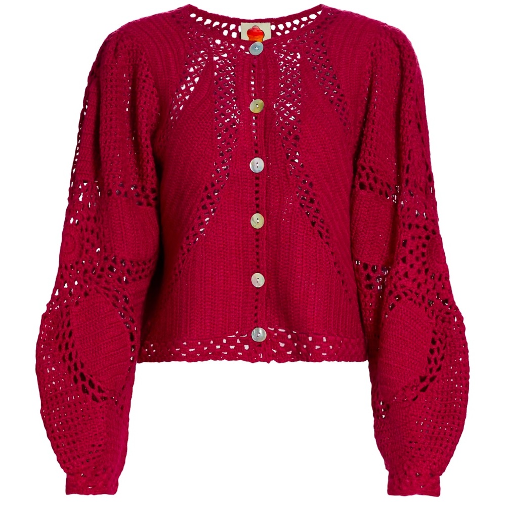 NEW Farm Rio Flower Draw Crochet Cardigan in Pink